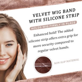 GEX Banda para peluca de terciopelo con silicona para mantener las pelucas en su lugar, banda para el cabello con sujeción para pelucas, banda para el cabello con sujeción ajustable (marrón claro)