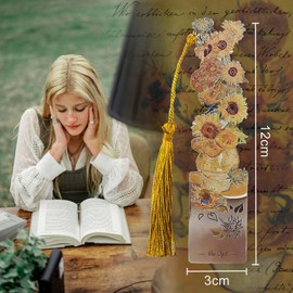 Snycler Oil Painting Hollow Metal Bookmarks with The Fringe, Pack of 4PCS, Reading Bookmarks Book Clips Book Clasps Exquisite and Beautiful Suitable as Gifts(Painting-1