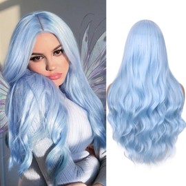 FAVE Blue Wig Long Light Blue Wig for Women,Heat-Resistant Synthetic Fiber,3D Full Wave,Fashion Color for Cosplay&Daily Use（26 Inches，Mermaid Color）