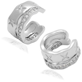 Adelina Style Fake Earrings, Non-Hole Earrings, Silver, Ear Cuff, Popular, Ear Clip, S925, Sterling Silver, 1 Pair, Men's, Women's, Just Pinch Easy, Hypoallergenic, Cubic Zirconia, Cubic Zirconia