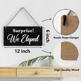 BELLOWDEER Rustic Wedding Sign Surprise We Eloped, Wedding Decor Wedding Stuff Engagement Wedding Party Decorations, Engagement Wedding Photo Props Sign 12x6 Inches (Black)