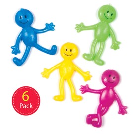 Baker Ross AG704 Happy Face Stretchy Men (Pack of 6) Party Bag Filler Small Toys for Kids