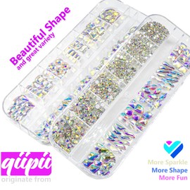 1420Pcs AB Crystal Nail Rhinestones 180 Multi Shapes Flatback Crystal White AB Gems +1240 Round Beads K9 Glass Stones Diamonds Jewels Nail Art Supplies Nail Charms for Nails Faces Eyes Makeup Crafts