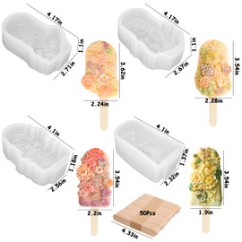 4 Pcs Popsicles Molds Flower Ice Cream Silicone Molds Floral Design Homemade Silicone Mold for Ice Cream Making