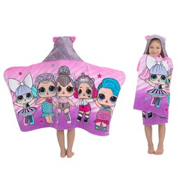 Franco Kids Bath and Beach Super Soft Cotton Hooded Towel Wrap, 24 in x 50 in, LOL Surprise