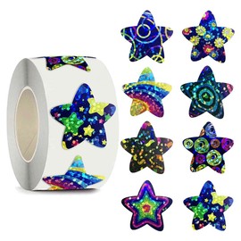 500pcs Glitter Star Stickers for Kids Reward Colored Sparkly Star Sticker Stars Stickers Blue Holographic Shiny Star Stickers Roll Envelope Seal Stickers Behavior Chart Labels for Kid Teacher Supplies
