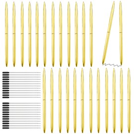 SHAIDOJIO Pack of 24 Metal Ballpoint Pens, 1.0 mm Black Ballpoint Pen with 24 Refills, Rotation Black Ink Pen, Slim Ballpoint Pen for Business, Wedding, Office (Gold)