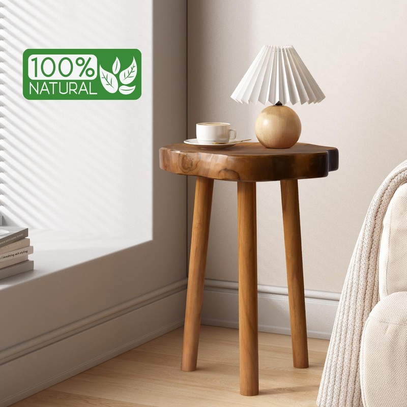 JOLLYMER Natural Teak Wood Live Edge Side Table 14.8" x