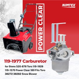 NIMTEK 119-1977 Carburetor for Stens 520-878 Toro 119-1928 119-1570 Power Clear 180 Fits Toro 38272 38282 Snow Blower