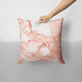 iiRov Rose Pink Marble & Digital Gold Frosted Foil V8 - Custom Decorative Home Decor Indoor or Outdoor Throw Pillow Cover Plus Cushion Set for Sofa, Bed or Couch (Pillow CASE Cover Plus Cushion)
