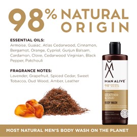 MAN ALIVE MAN ALIVE Shower Gel for men, 500ml mens body wash & face wash contains a masculine scent, Vegan, SLS Free & sulfate free formula. ideal mens grooming gifts for men (Leather & Oud, Single)