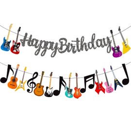 Guitar Birthday Party Banner NO DIY REQUIRED Music Note Guitar Party Banners Guitar Birthday Party Decorations 2Pcs Guitar Cutout Banners for Rock Guitar Baby Shower Supplies