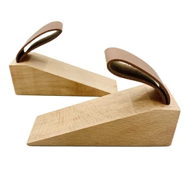 Wooden Door Stopper with Leather Band, 2 Pack Solid Wood Non-Slip Door Wedges, Sturdy and Durable Door Stop Wedge, Door Stopper Fit for Door Bottom Seam (0.2" - 1.2")