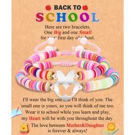 FIEEFX Back to School Gifts Bracelet Mommy and Me Mom and Daughter Bracelets Set for 2 First Day of School Bracelet Gifts for Daughter Girls Kindergarten Preschool Pre k 1st 2nd Grade