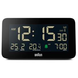 Braun BC10B-DCF Radio Digital Alarm Clock for Central European Time Zone (DCF) with Date, Month and Temperature Display, Negative LCD Display, Quick Setting, Black