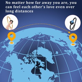 PULOMI Long Distance Touch Bracelets,Vibration & Light up Couples Bracelets, Remote Smart Matching Bracelet for Couples Long Distance Relationship Girlfriend Boyfriend Xmas Gifts Black Gold