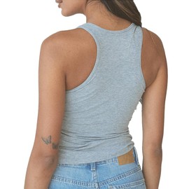 Klassy Network Loose High Neck Brami Tank-Top for Women - Built-in Bra Racerback Full Length Tank with Straps Heather Gray