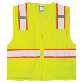 Kishigo All Mesh Contrast Unisex Reflective Safety Vest 1195, ANSI Type R / Class 2 Compliant, 6 Pockets - Pencil & Radio Pockets, Zipper Front, Silver & Orange Reflective Lining (Lime, 5X)