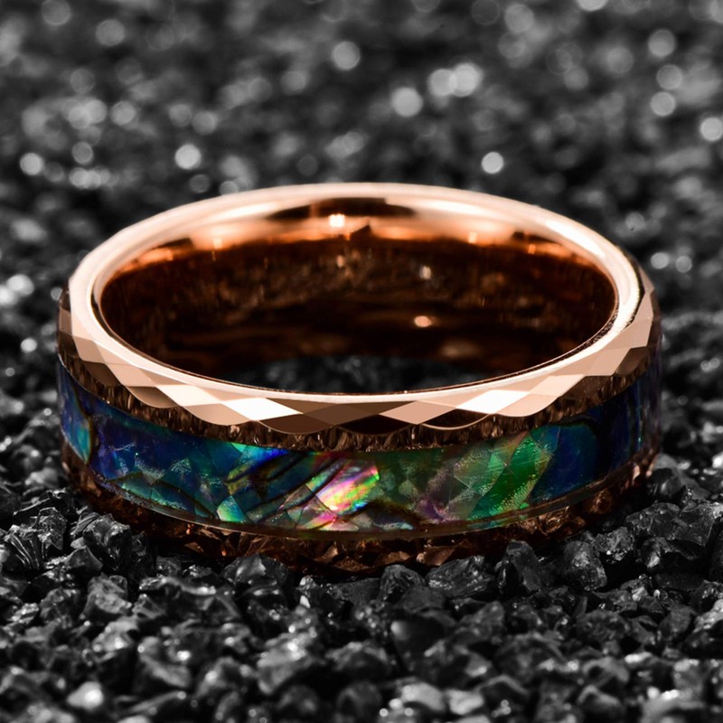 Rose Gold Tungsten Wedding Rings with Faceted Edges for Men