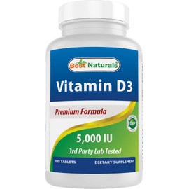 Best Naturals Vitamin D3 – 300 Tablets – Made in USA, Non-GMO, Gluten Free, No Artificial Color, Flavor or Preservatives – Dietary Supplement (5000 IU)