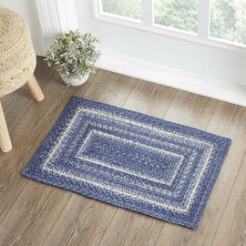 VHC Brands Great Falls Blue Rug with PVC Pad, Jute Blend, Rectangle, Blue White, 20x30 inches