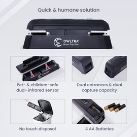 OWLTRA OWLTRA EMZ Plus Indoor Electric Mouse Trap, Instant Kill Rodent Zapper with Dual Entrances and Pet Safe Trigger, Black