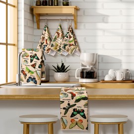 Kajaia 4 Pcs Vintage Butterfly Dish Towel Set Rustic Butterfly Kitchen Towel 24 x 16 Inch Absorbent Tea Cloth Farmhouse Decorative Hand Dishcloth for Kitchen Cooking Baking Housewarming Gift
