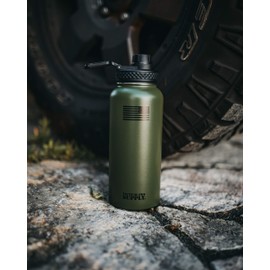 Tactical Pro Supply 32 Oz Assaulting Forward American Flag Sports Water Bottle-Double Wall Vacuum Insulated Stainless Steel BPA Free(Green)