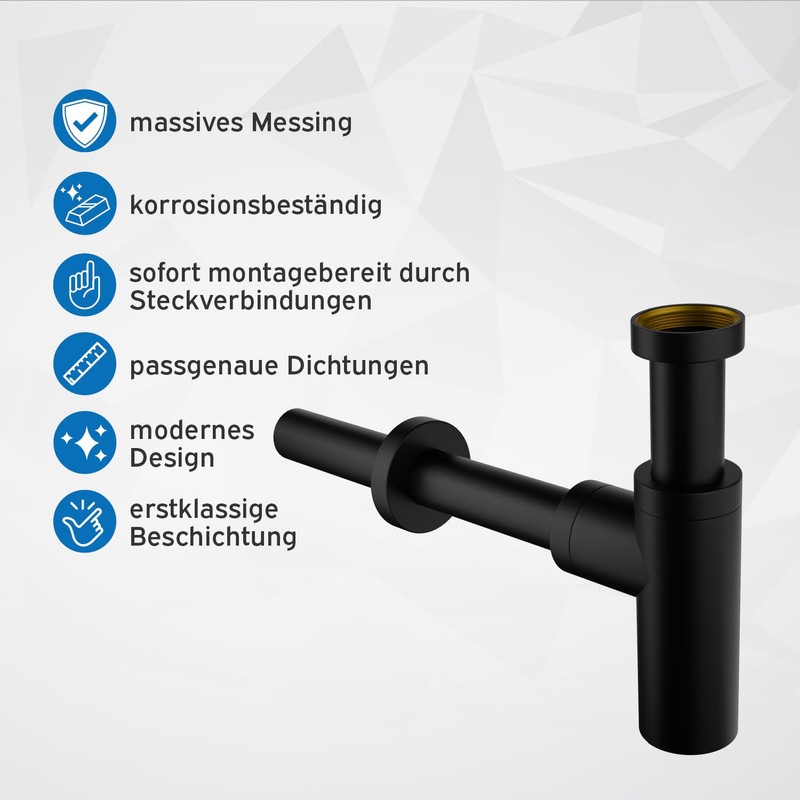 kör4u Design Siphon, 1 1/4 Inch x 32 mm, Black