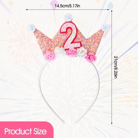 Abeillo Birthday Crown Headbands 2nd to 4th Birthday Crown Princess Crown Flower Tiara Headbands for Toddler Girls