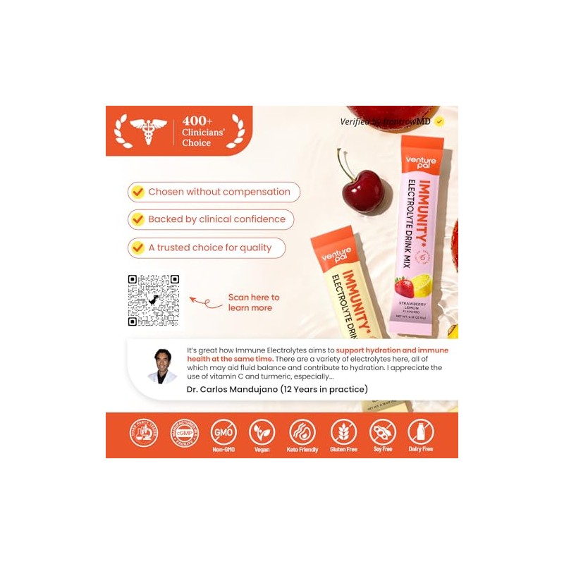 Venture Pal 2-in-1 Hydration Packets + Immune Electrolytes Powder with