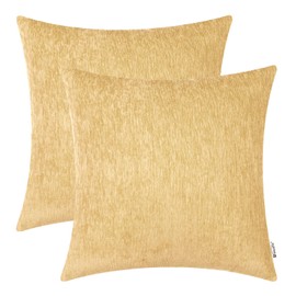BRAWARM Chenille Throw Pillow Covers 22x22 Inches - Gold Chenille Pillow Covers Pack of 2, Solid Dyed Soft Chenille Pillow Cases for Couch Sofa Bed Home Decoration