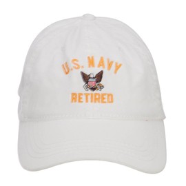 e4Hats.com US Navy Retired Military Embroidered Washed Cap - White OSFM