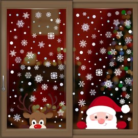WALPLUS Christmas Window Stickers Clings Xmas Decoration Sale Clearance Reusable Double-Sided Print Decals for Glass Living Room Windows Display Home Décor Santa And Rudolph with Snowflakes 320 pieces