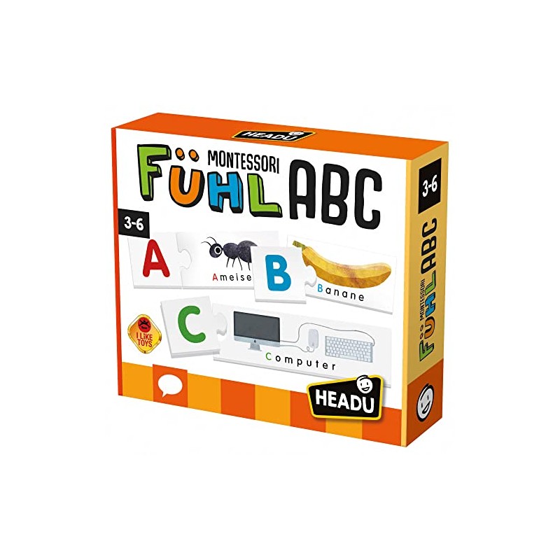 Headu DE23257 Feel-ABC Educational Game Montessori, Orange