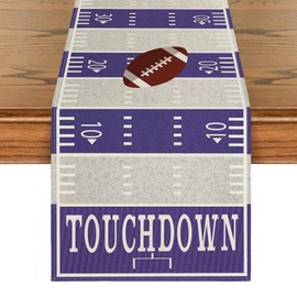 Artoid Mode Purple Beige Touch Down American Football Court Table Runner, Rugby Boy Birthday Party Kitchen Dining Table Decoration for Home Decor 13x72 Inch