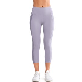 Yvette Capri Leggings with Pockets for Women Tummy Control Workout Leggings High Waisted Butt Lifting Running Tights, Purple,L