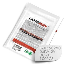 (Pack of 100 Pieces) Chanzon BZX55C2V0 Zener Diode 0.5W 2V DO-35 (DO-204AH) Axial Diodes 0.5 Watt 2 Volt