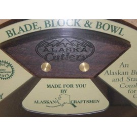 7.25 Inch Block w/Deep Dish Chopping Bowl and Umialik Ulu Knife with"Alaska Cutlery" Walnut Handle