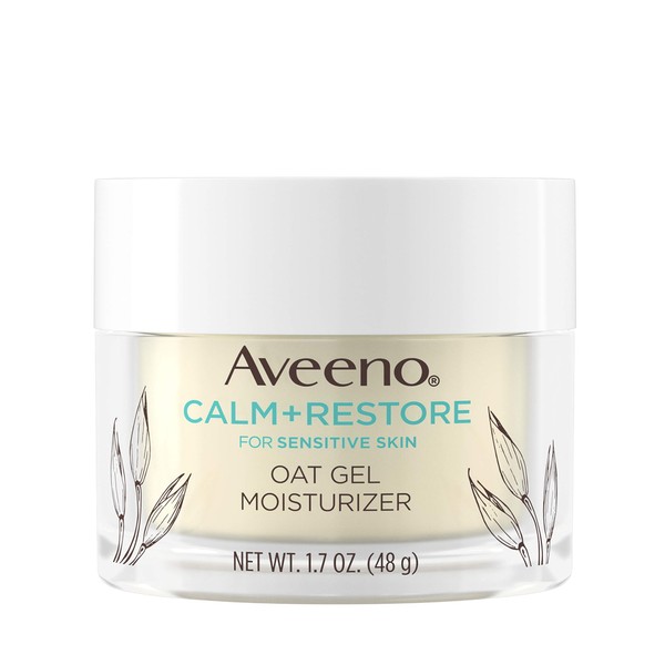 Aveeno Calm + Restore Oat Gel Facial Moisturizer for Sensitive Skin, Lightweight Gel Cream Face Moisturizer with Prebiotic Oat & Feverfew, Hypoallergenic, Fragrance- & Paraben-Free, 1.7 oz (Pack of 3)
