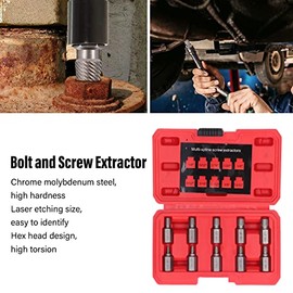 10 Piece Screw Extractor Set, Hex Multi Spline Easy Out Set, Chrome Molybdenum Alloy Steel Extractors, Multi-Spline Tool for Removing Broken Extractors