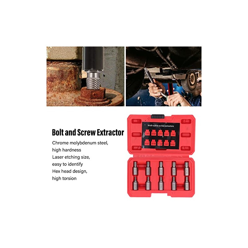 10 Piece Screw Extractor Set, Hex Multi Spline Easy Out