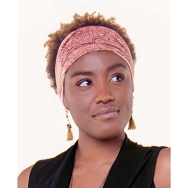 Soul Flower Mehndi Flowers Boho Headband, Raw Edges, Rose Organic Cotton Stretchy Wide Half Bandeau Accessory