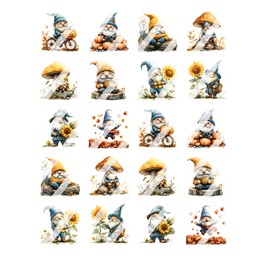 Autumn Gnome Fall Mushroom Nail Art Decals - Waterslide Nail Decals (Child 0.2" inches)