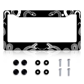 HCSS Black and White Snake Crawling License Plate Frame Aluminum Metal Rust-Proof Waterproof Gothic License Plate Holder for Front and Rear License Plate Cover for Men Women 12x6 Inch