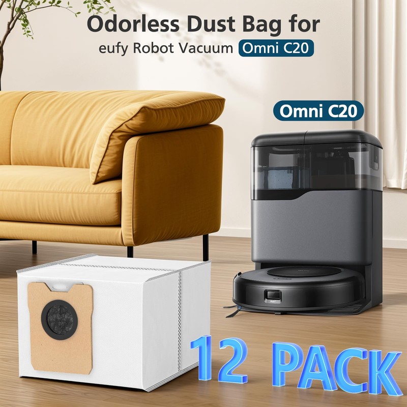 12 pcs Dust Bags for eufy Omni C20 Robot Vacuum,