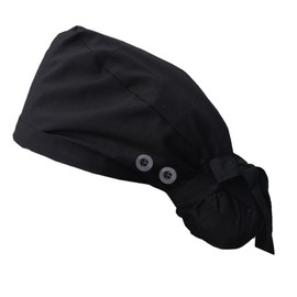 ATHIK Surgical Scrub Cap with Button, Satin-Lined Hat, Cotton Working Hat Sweatband, Women Nursing Hats(1pcs,Black)