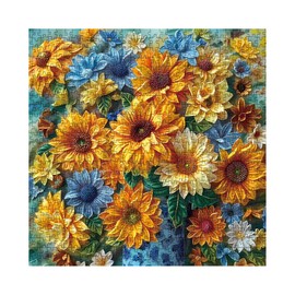 3D Summer Sunflower Puzzles for Adults 1000 Pieces, Nature Colorful Flower Plant Jigsaw Puzzles, Art Pretty Painting Garden Puzzle