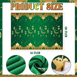 Rtteri Eid Mubarak Tablecloths 60 x 84 Inches Ramadan Mubarak Decorations Ramadan Clothes Polyester Washable Eid Al Fitr Party Table Covers for Rectangle Table Dining Room Kitchen Decor(Green)