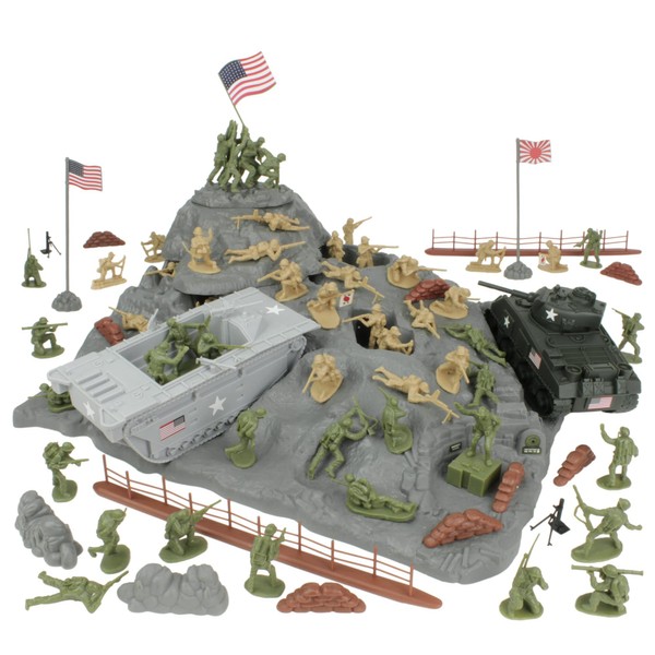 BMC WW2 Iwo Jima Plastic Army Men - Island, Tanks & Soldiers 72pc Playset